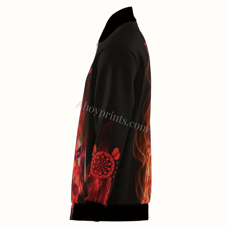 Ahoyprints Personalized Fire Flames Dart Unisex Bomber Jacket For Professional Dart For Dart Enthusiasts