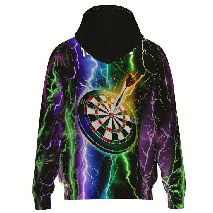 Ahoyprints Personalized Colorful Lightning Darts Unisex Zipper Hoodie For Dart Players And Enthusiasts