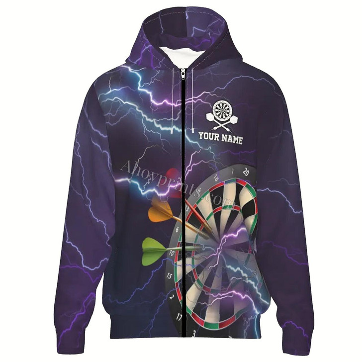 Ahoyprints Personalized Dart Unisex Zipper Hoodie Thunder And Lightning In And For Dart Players