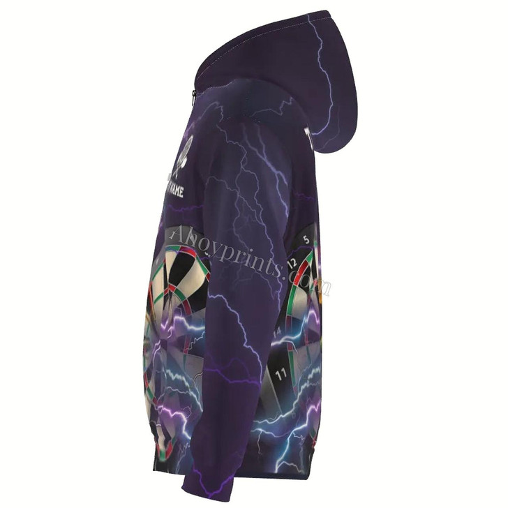 Ahoyprints Personalized Dart Unisex Zipper Hoodie Thunder And Lightning In And For Dart Players