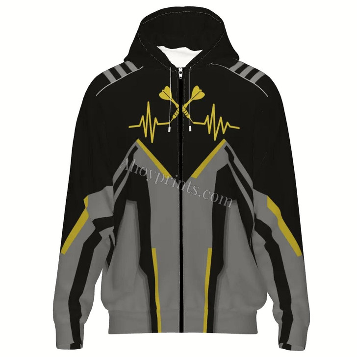 Ahoyprints Personalized Dart Unisex Zipper Hoodie With Custom Heartbeat Pattern For Dart Players And Enthusiasts