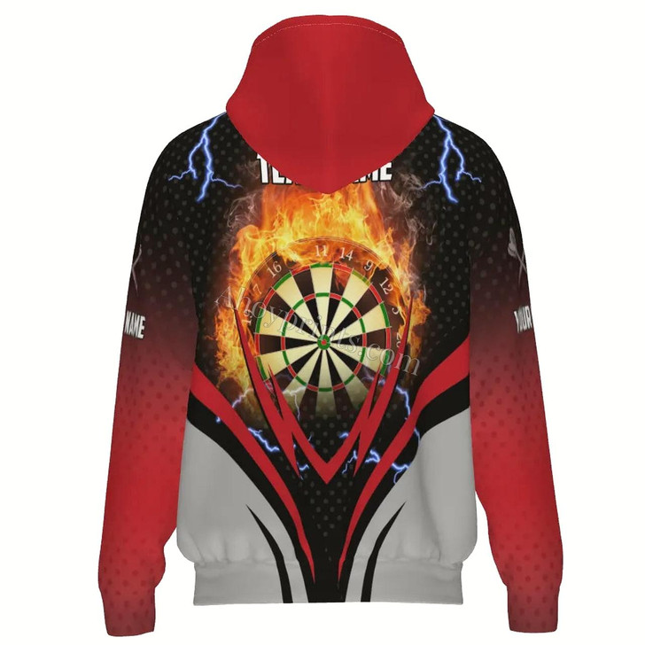 Ahoyprints Personalized Dart Unisex Zipper Hoodie With Lightning And Thunder Flame For Dart Players And Enthusiasts