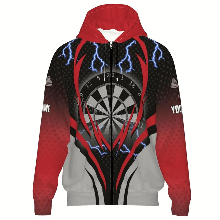 Ahoyprints Personalized Dart Unisex Zipper Hoodie With Lightning And Thunder Flame For Dart Players And Enthusiasts