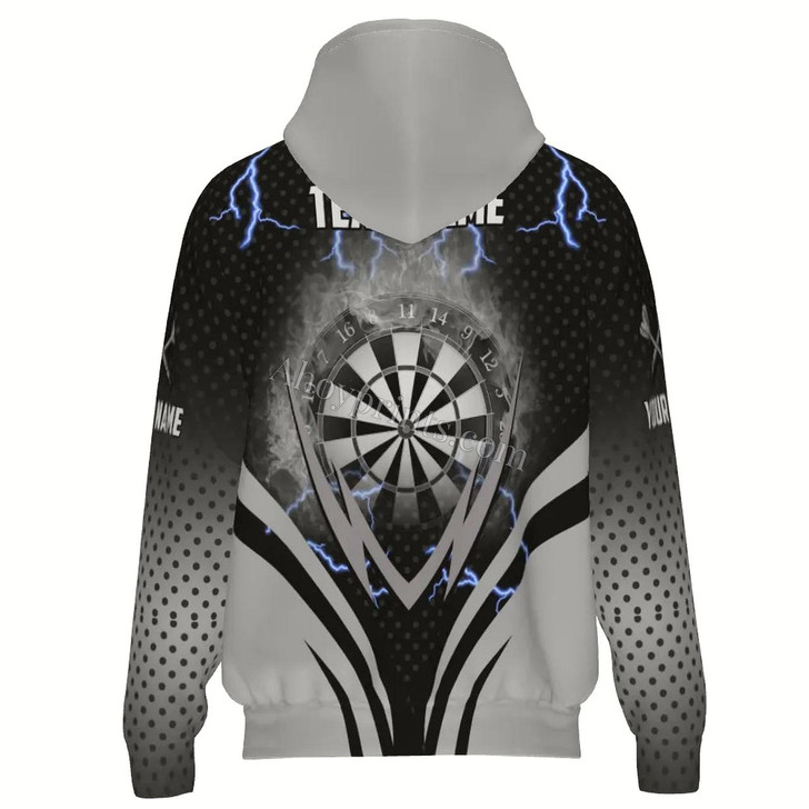 Ahoyprints Personalized Dart Unisex Zipper Hoodie With Thunder Lightning Design For Dart Players And Enthusiasts