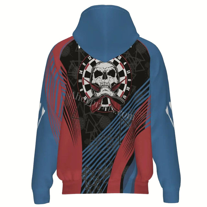 Ahoyprints Personalized Darts Unisex Zipper Hoodie In And With Skull Design For Dart Players And Enthusiasts