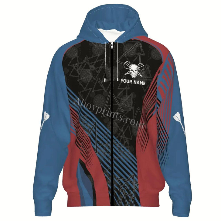 Ahoyprints Personalized Darts Unisex Zipper Hoodie In And With Skull Design For Dart Players And Enthusiasts