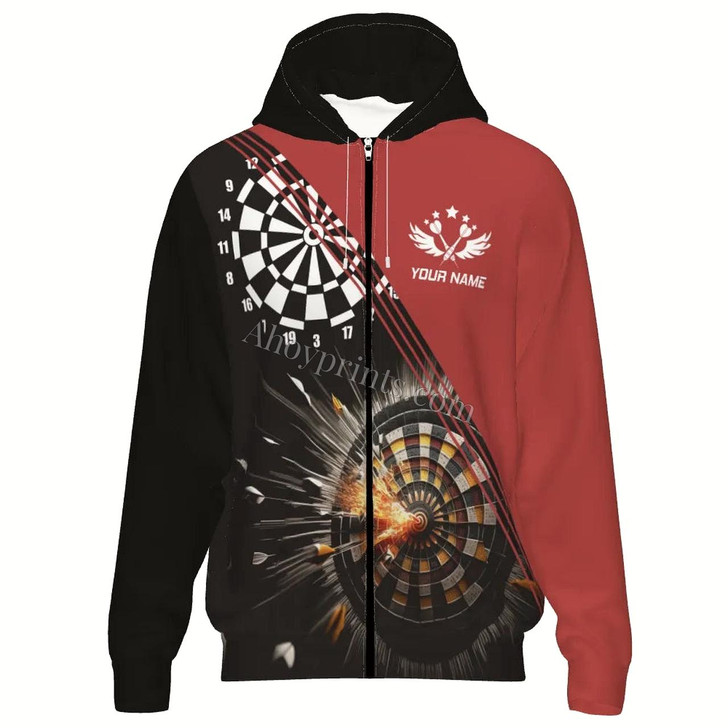 Ahoyprints Personalized Darts Unisex Zipper Hoodie With And Dart Design For Dart Players And Enthusiasts