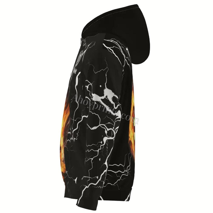 Ahoyprints Personalized Darts Unisex Zipper Hoodie With Flame Darts Lightning And Thunder For Dart Players