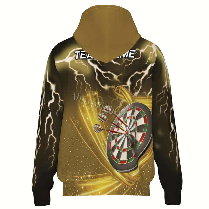 Ahoyprints Personalized Darts Unisex Zipper Hoodie With Thunder And Lightning For Dart Players And Enthusiasts