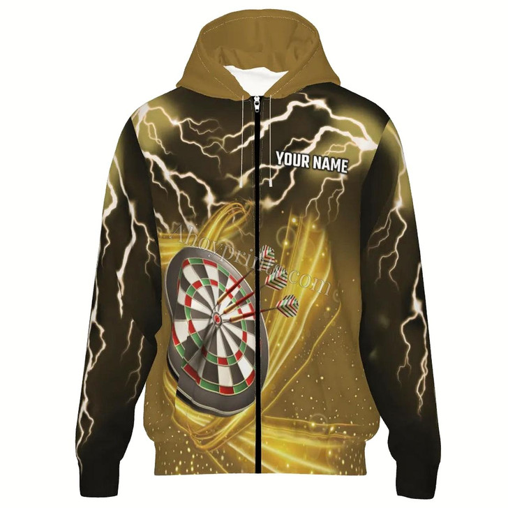 Ahoyprints Personalized Darts Unisex Zipper Hoodie With Thunder And Lightning For Dart Players And Enthusiasts