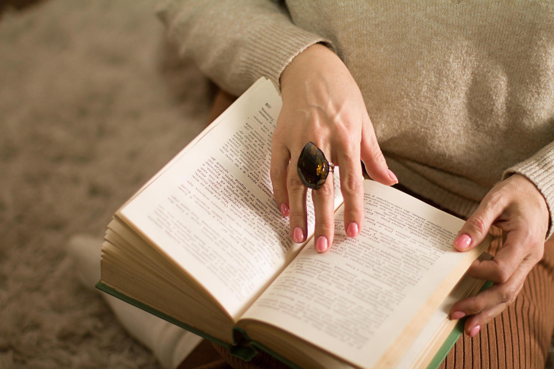 Person reading, from above