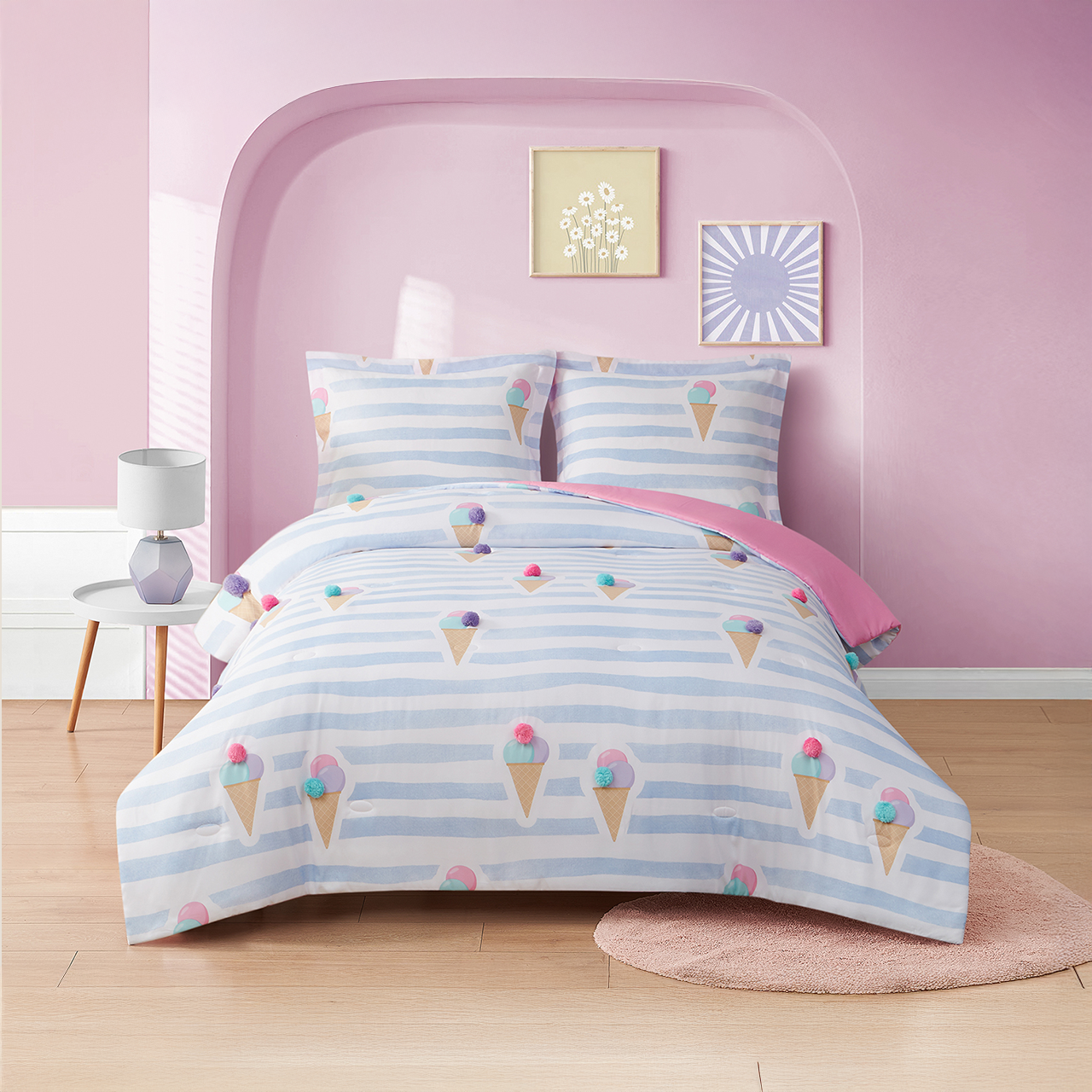 Ensemble d'édredon crème glacée à pompons Bkids