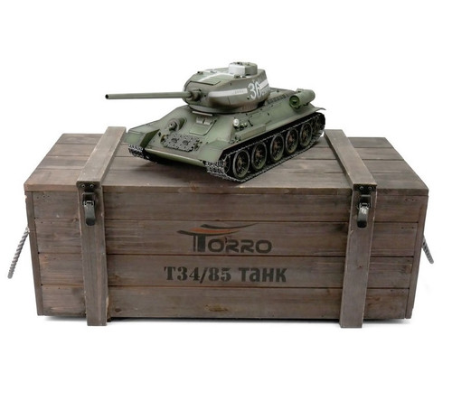 1/16 Torro Russia T34/85 RC Tank 2.4GHz Airsoft Metal Edition PRO Green Smoke Barrel