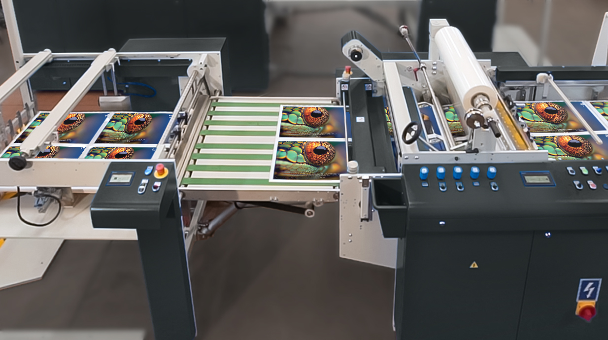Laminated sheets delivering to the stacker on a ZFP B1 laminating line
