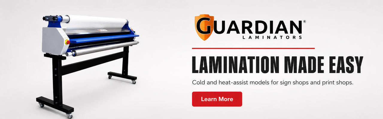 Guardian Laminators wide-format laminator. Lamination Made Easy. Learn more.