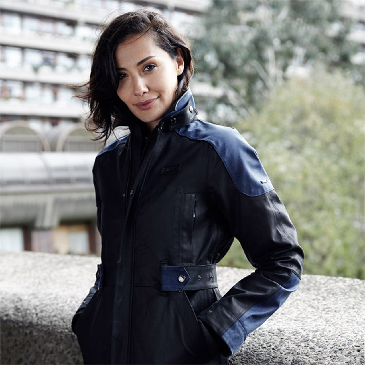 Knox Women S Lea Wax Waterproof Jacket Blue Black Sportbike