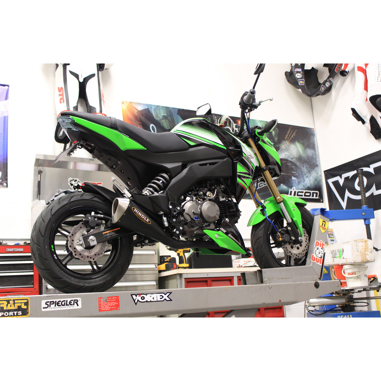 Hindle Evo Megaphone Black Ceramic Exhaust Kawasaki Z125 Pro 2017-2026