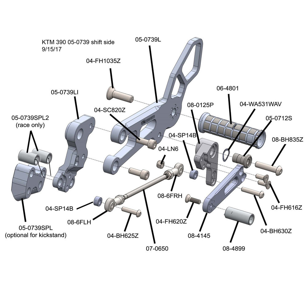 Woodcraft KTM RC390 20152021 [Race Only] Rearsets Complete Kit