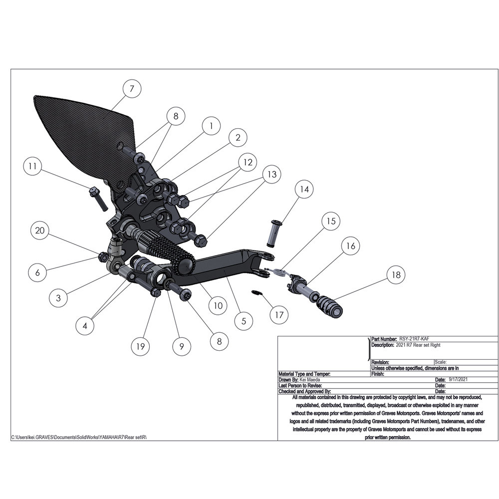 Graves Motorsports Yamaha R7 2022-2023 Adjustable Rearsets