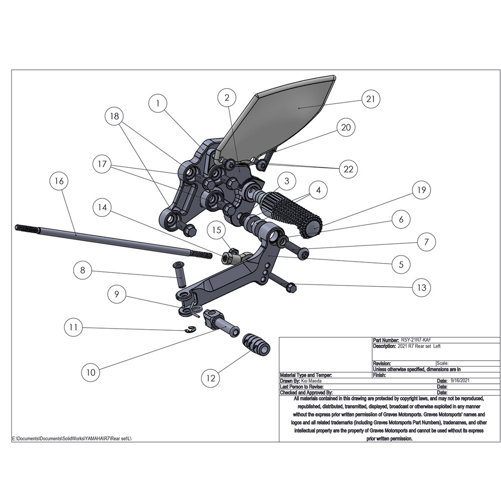 Graves Motorsports Yamaha R7 2022 Adjustable Rearsets