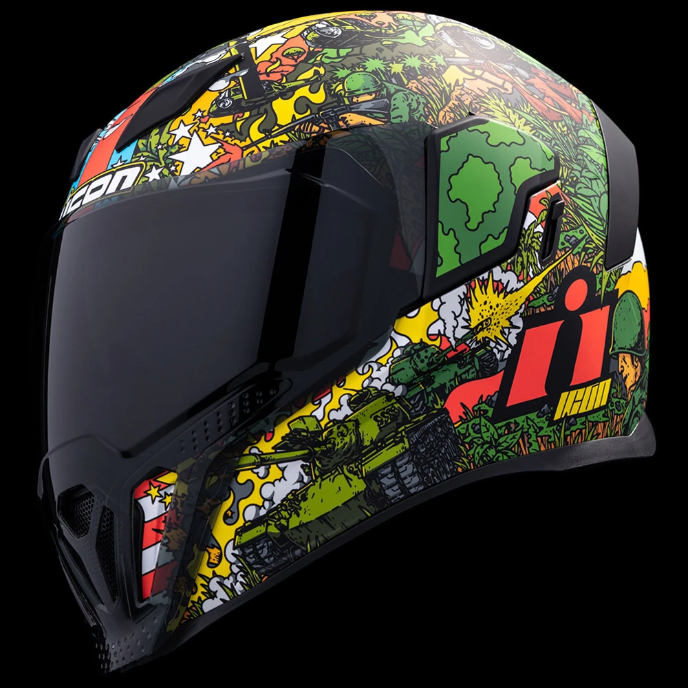 icon airflite skull helmet Uncle Dave Full Face  Motorangutan channel cooling system Icon Airflite Dark Motorcycle Helmet