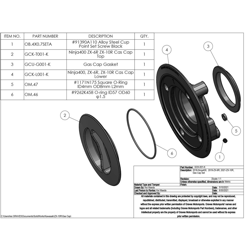 Graves Motorsports Kawasaki Ninja 650 2020-2026 Keyless Gas Cap