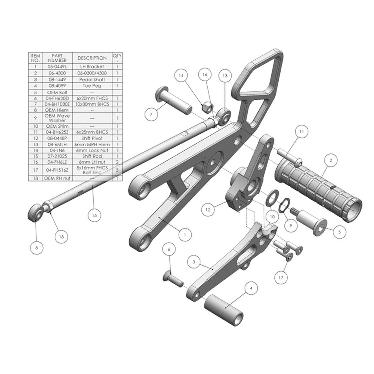Woodcraft Yamaha R6 20062016 Rearsets Basic Kit Standard Shift