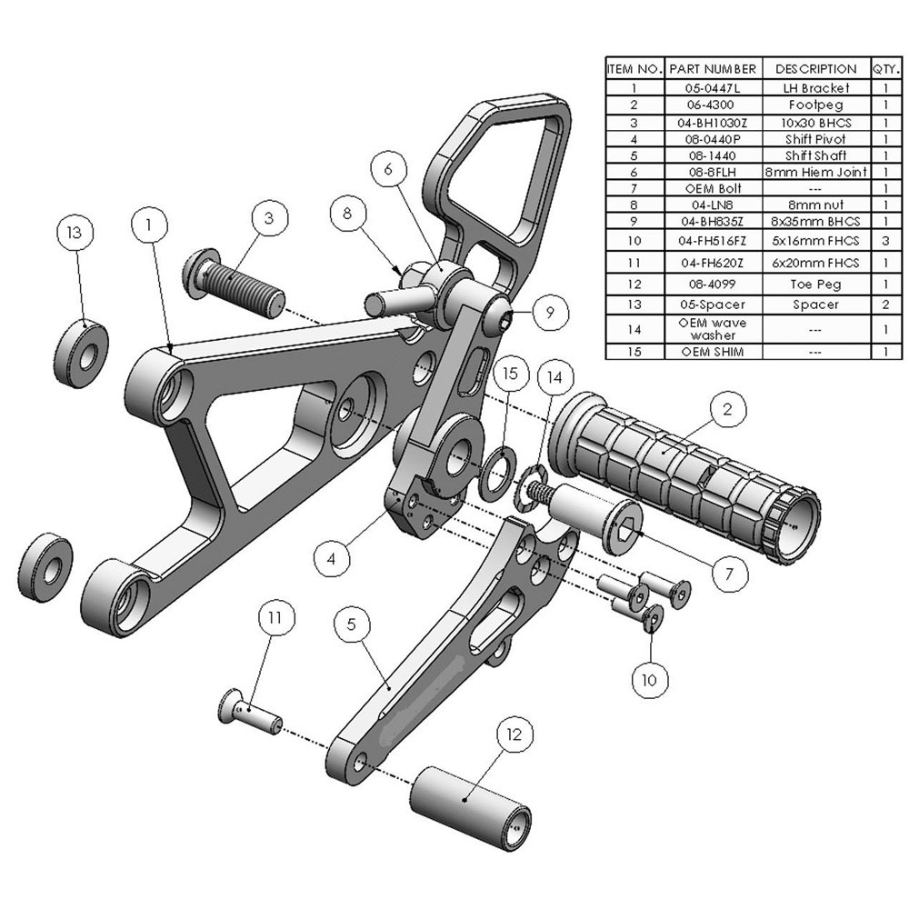 Woodcraft Yamaha R6 20032005 Rearsets Complete Kit