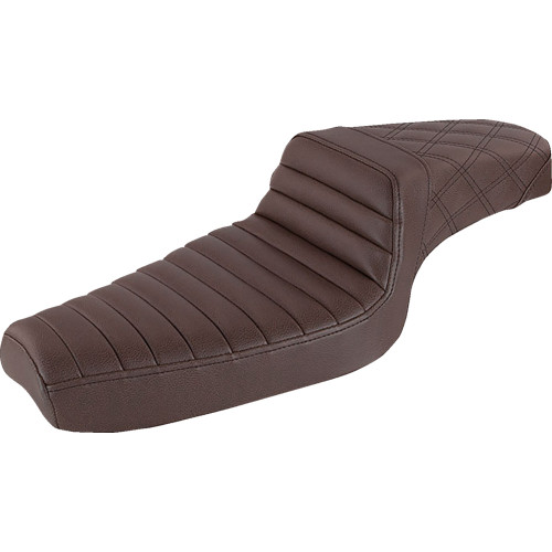Saddlemen 2002-2003 Harley-Davidson 1200 Custom EFI XLC Step-Up Seat Rear Lattice Stitch/Front Tuck-n-Roll Brown Image 1