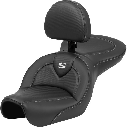 Saddlemen 2004-2005 Harley-Davidson Low Rider FXDL Roadsofa Seat - Carbon Fiber - Black Stitch - with Backrest - FL '04-'05 Image 1