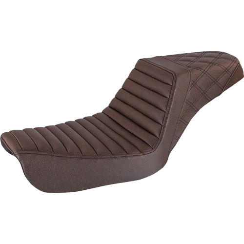 Saddlemen 2004-2005 Harley-Davidson Super Glide EFI FXDI Step-Up Seat Rear Lattice Stitch/Front Tuck-n-Roll Brown Image 1