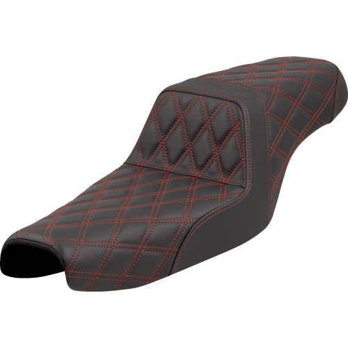 Saddlemen 2004-2006 Harley-Davidson 883 Custom XLC Step-Up Seat - Lattice Stitch - Red Stitch - XL '04-'22 Image 1