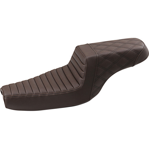 Saddlemen 2004-2006 Harley-Davidson 883 XL Step-Up Seat Rear Lattice Stitch/Front Tuck-n-Roll Brown Image 1