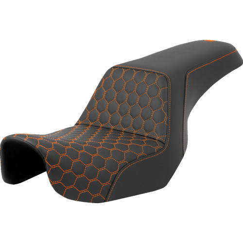 Saddlemen 2006 Harley-Davidson Super Glide FXD Step-Up Seat - Honeycomb - Orange Stitching - Dyna '06-'17 Image 1