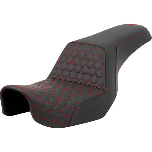 Saddlemen 2006 Harley-Davidson Super Glide FXD Step-Up Seat - Honeycomb - Red Stitching - Dyna '06-'17 Image 1