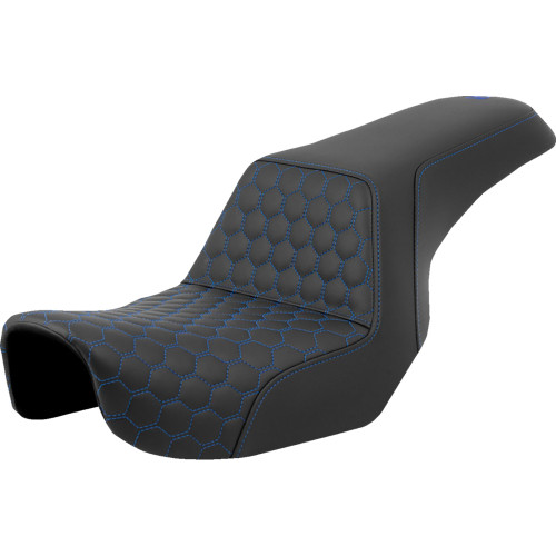 Saddlemen 2006-2010 Harley-Davidson Super Glide EFI FXDI Step-Up Seat - Honeycomb - Blue Stitching - Dyna '06-'17 Image 1