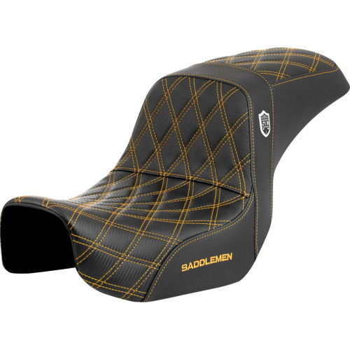 Saddlemen 2006-2014 Harley-Davidson Super Glide Custom EFI FXDCI Pro Series SDC Performance Seat - Carbon Fiber/Lumbar Gripper - Gold Stitch - Dyna '06-'17 Image 1