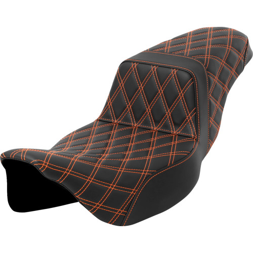 Saddlemen 2008 Harley-Davidson Screamin' Eagle Electra Glide Ultra Classic FLHTCUSE3 Step-Up Seat - Lattice Stitch - Orange Stitch - Extended Reach - FLH/FLT '08-'23 Image 1