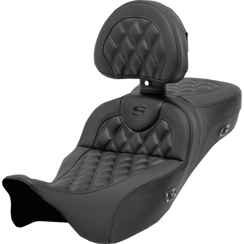 Saddlemen 2008 Harley-Davidson Screamin' Eagle Road King FLHRSE4 Roadsofa Extended Reach Seat - with Backrest - Lattice Stitch - Carbon Fiber - FL '08-'23 Image 1