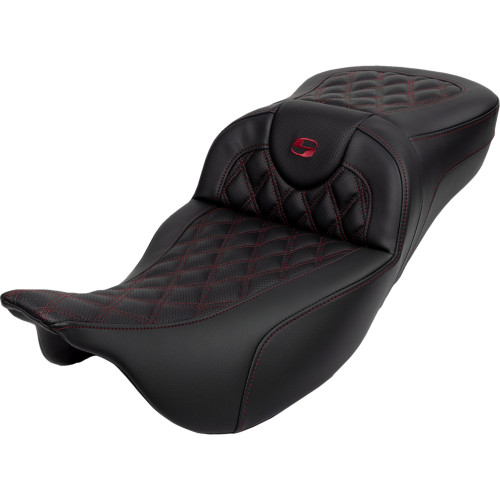 Saddlemen 2008-2010 Harley-Davidson Road Glide EFI FLTR Roadsofa Extended Reach Seat - Lattice Stitch - Wine Berry Stitch - with Backrest - FL '08-'24 Image 1