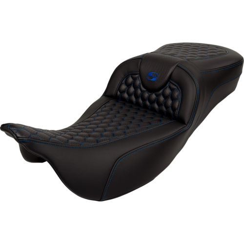 Saddlemen 2008-2010 Harley-Davidson Road Glide EFI FLTR RoadSofa Seat - Honeycomb - Blue Stitch - Extended Reach - without Backrest - FLH/FLT '08-'24 Image 1