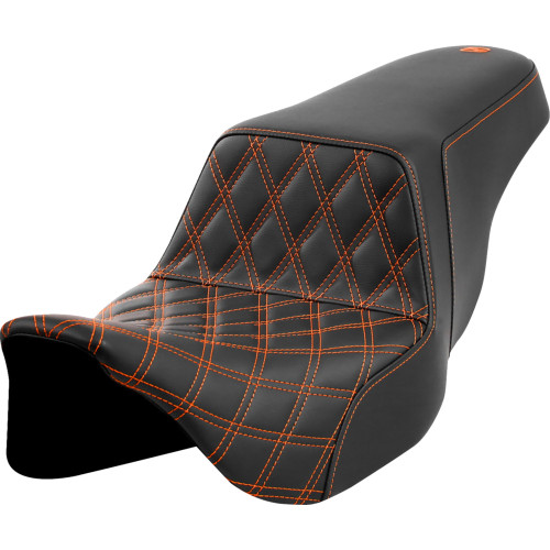Saddlemen 2008-2009 Harley-Davidson Road Glide EFI FLTR Step-Up Seat - Front Lattice Stitch - Orange Stitch - FLH/FLT '08-'23 Image 1