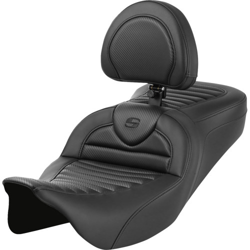 Saddlemen 2008-2013 Harley-Davidson Electra Glide Classic EFI FLHTCI Roadsofa Standard Reach Seat Black Tuck-n-Roll / Carbon Fiber Image 1