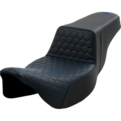 Saddlemen 2008-2019 Harley-Davidson Electra Glide Ultra Classic EFI FLHTCUI Step-Up Seat - Honeycomb - Extended Reach - Blue Stitching - FL '08-'23 Image 1