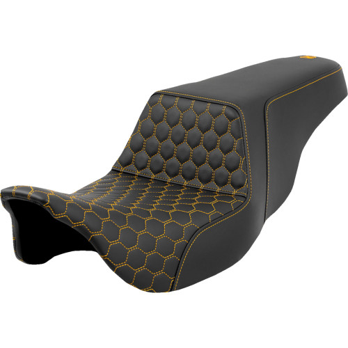 Saddlemen 2008-2019 Harley-Davidson Electra Glide Ultra Classic EFI FLHTCUI Step-Up Seat - Honeycomb - Gold Stitching - FL '08-'23 Image 1