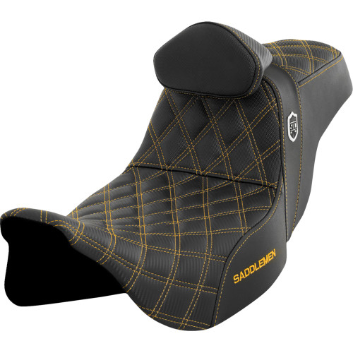 Saddlemen 2008-2022 Harley-Davidson Road King EFI FLHR Pro Series SDC Performance Seat - w/ Backrest - Gold Stitch - FLH/FLT '08-'23 Image 1
