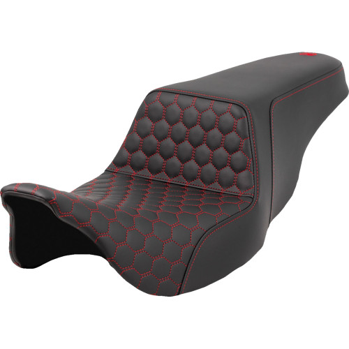 Saddlemen 2008-2022 Harley-Davidson Road King EFI FLHR Step-Up Seat - Honeycomb - Red Stitching - FL '08-'23 Image 1