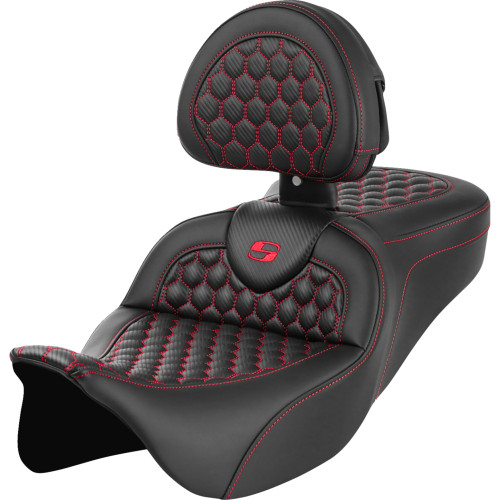 Saddlemen 2008-2023 Harley-Davidson Street Glide EFI FLHX RoadSofa Seat - Honeycomb - Red Stitch - with Backrest - FLH/FLT '08-'23 Image 1 Saddlemen 2008-2023 Harley-Davidson Street Glide EFI FLHX RoadSofa Seat - Honeycomb - Red Stitch - with Backrest - FLH/FLT '08-'23 Image 1