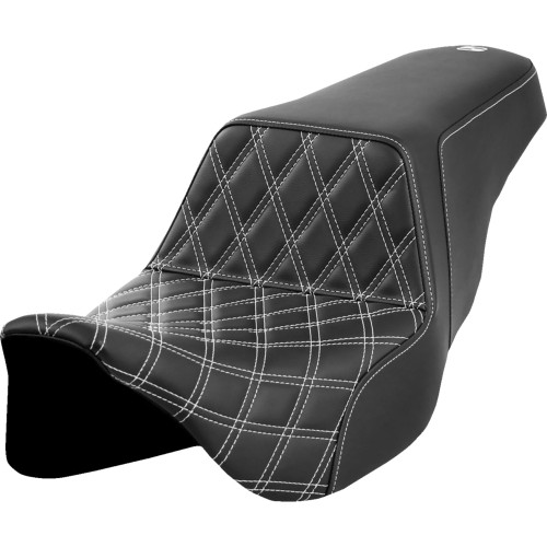 Saddlemen 2009-2013 Harley-Davidson Road King Classic FLHRC Step-Up Seat - Front Lattice Stitch - White Stitch - FLH/FLT '08-'23 Image 1