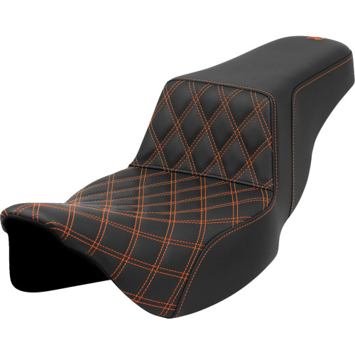 Saddlemen 2009-2013 Harley-Davidson Tri Glide Ultra Classic FLHTCUTG Step-Up Seat - Front Lattice Stitch - Orange Stitch - Extended Reach - FLH/FLT '08-'23 Image 1